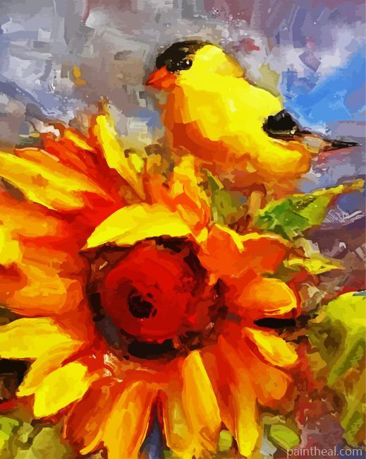 Bird On Sunflower Art Painting By Numbers Kits