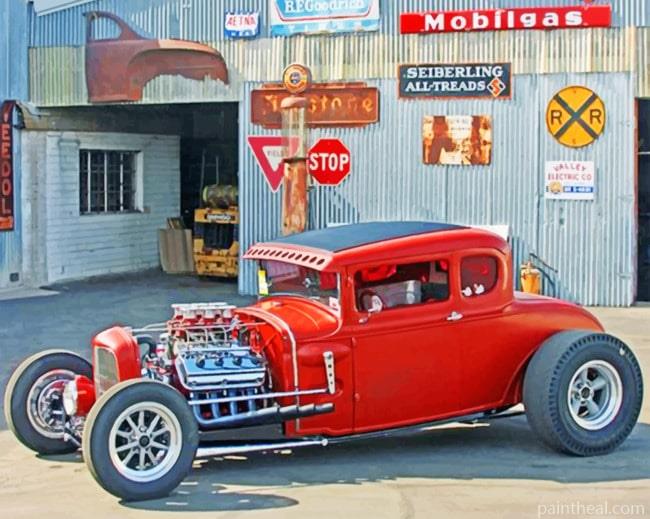 Red Car Vintage Painting By Numbers Kits