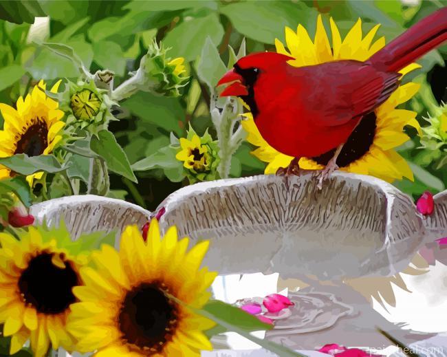 Red Bird And Sunflowers Painting By Numbers Kits