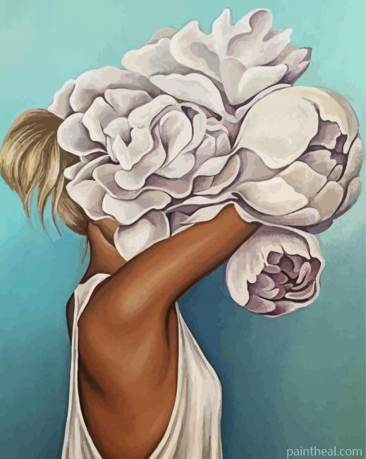 Girl With Peony Head Painting By Numbers Kits