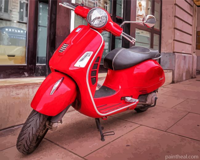 Red Moped Motorcycle Painting By Numbers Kits
