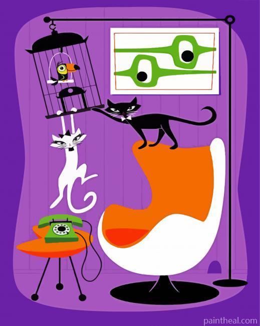 Cats And Tucan Illustration Painting By Numbers Kits