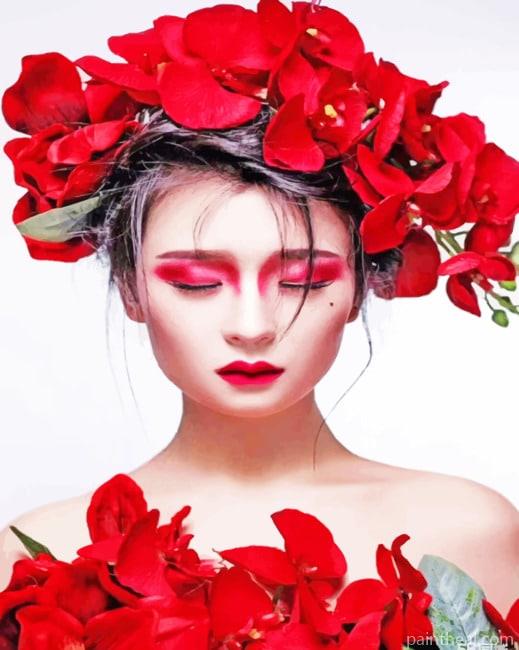 Girl With Red Flowers In Hair NEW Painting By Numbers Kits