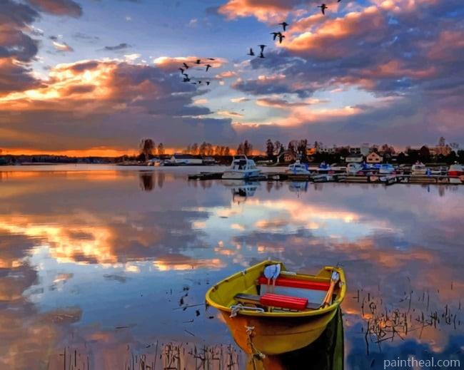 Yellow Boat In The Lake Painting By Numbers Kits