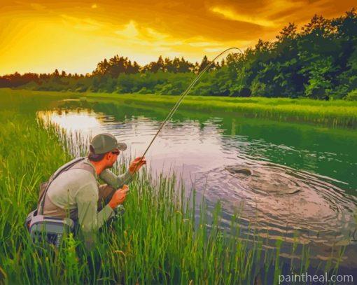 Lake Fishing Man – 5D Diamond Painting Painting By Numbers Kits