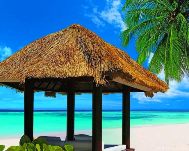 Beach Hut And Palm Tree Painting By Numbers Kits