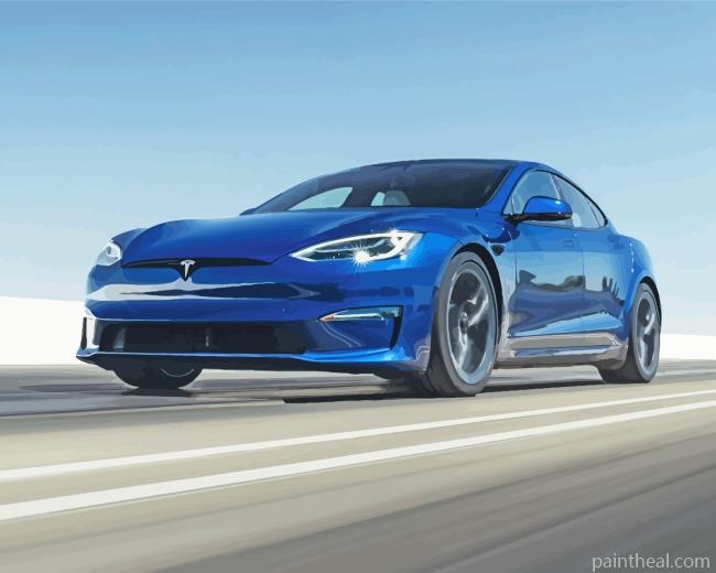 Blue Tesla Car Painting By Numbers Kits