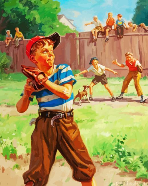 Kids Boys Playing Baseball Painting By Numbers Kits