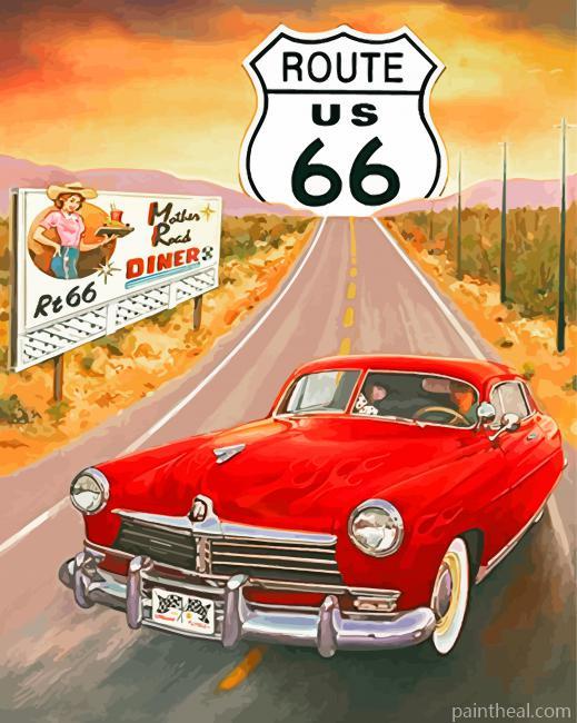 Red Car Route 66 Painting By Numbers Kits