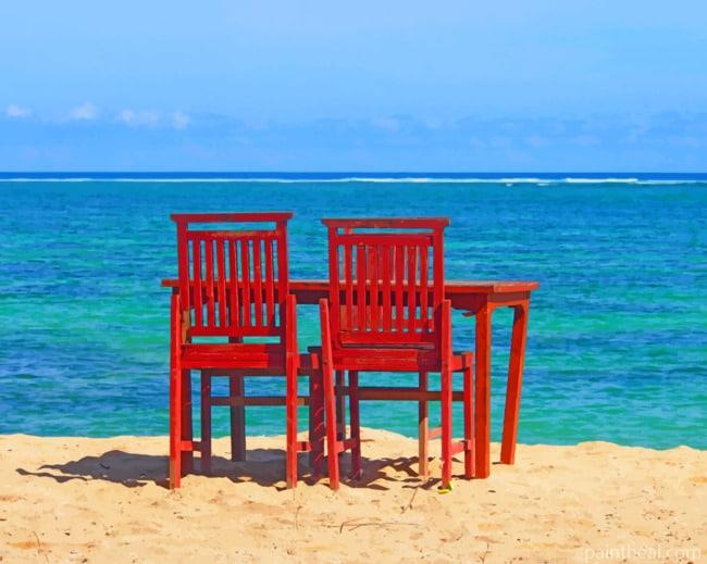 Chairs And Table On A Beach Painting By Numbers Kits