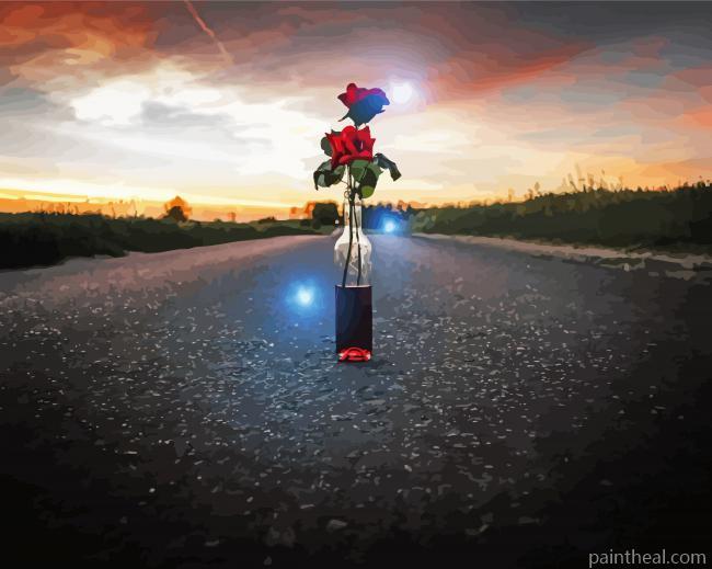 Flower In Bottle On Road Painting By Numbers Kits