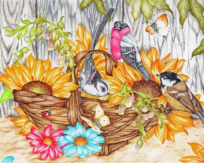 Birds and Basket of Flowers Painting By Numbers Kits