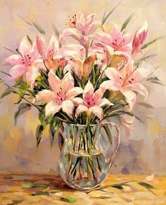 Pink Lily Flowers Vase Painting By Numbers Kits