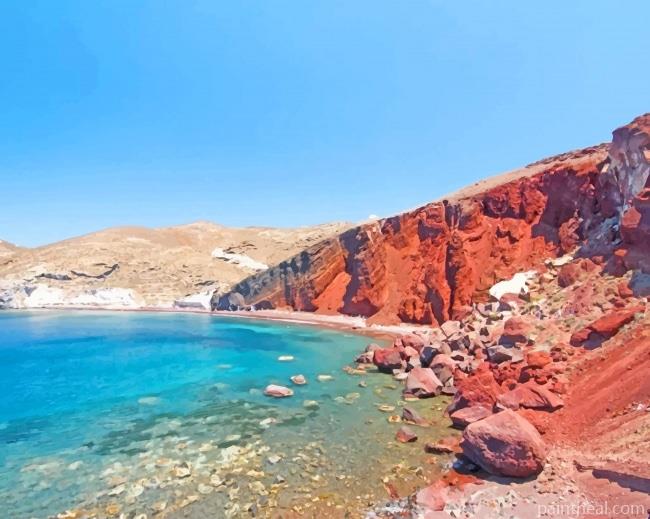 Santorini Red Beach Painting By Numbers Kits