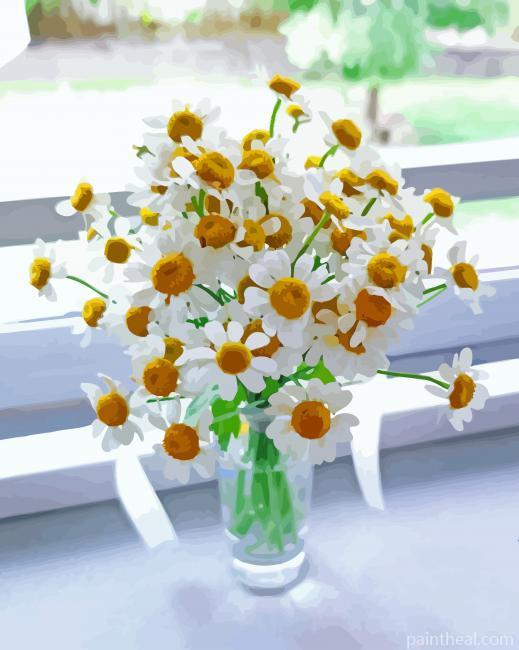 Window With Beautiful White Flower Painting By Numbers Kits
