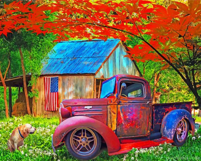 Rusty Truck In Farm Painting By Numbers Kits