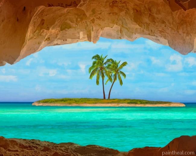 Island With Palm Trees Painting By Numbers Kits