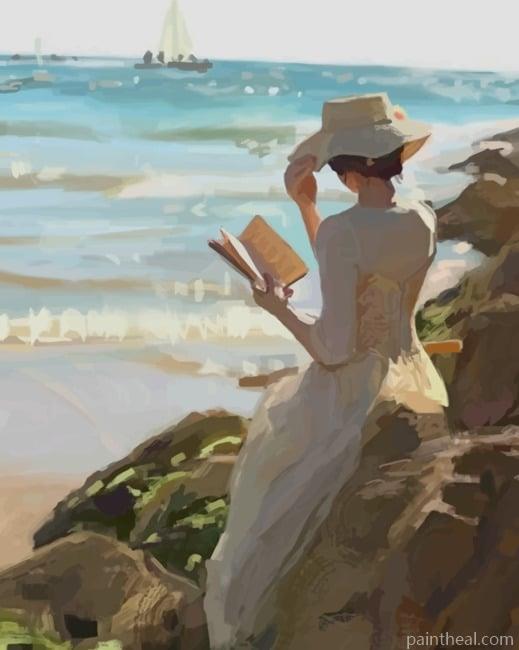 Lady Reading A Book In The Beach NEW Painting By Numbers Kits
