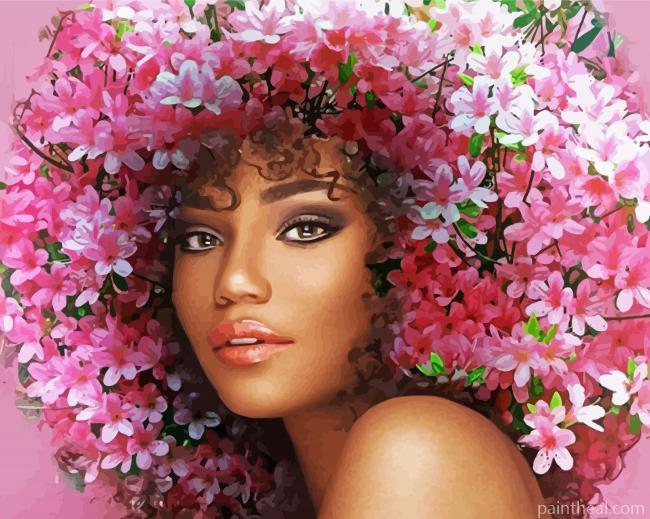 Gorgeous African Woman With Flowers Painting By Numbers Kits