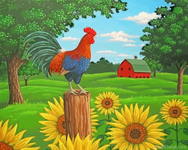Rooster And Sunflowers Painting By Numbers Kits