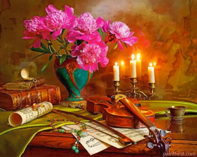 Vintage Bouquet And Violin Painting By Numbers Kits