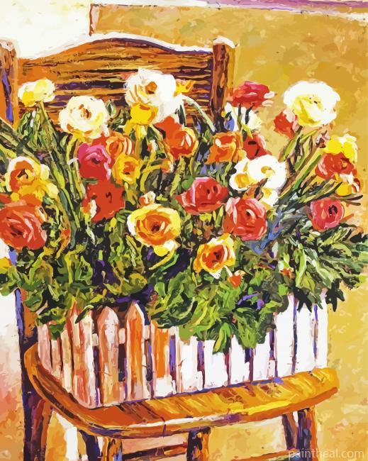 Flowers Box On Chair Painting By Numbers Kits