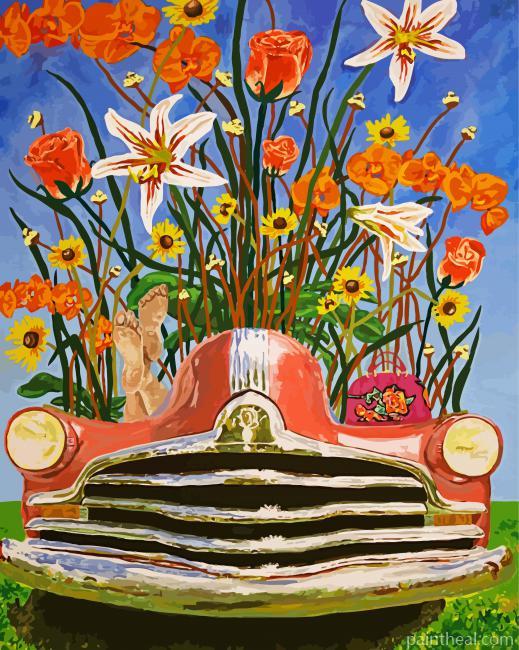 Flowers And Car Art Painting By Numbers Kits