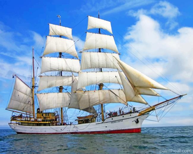White Tall Ship Painting By Numbers Kits