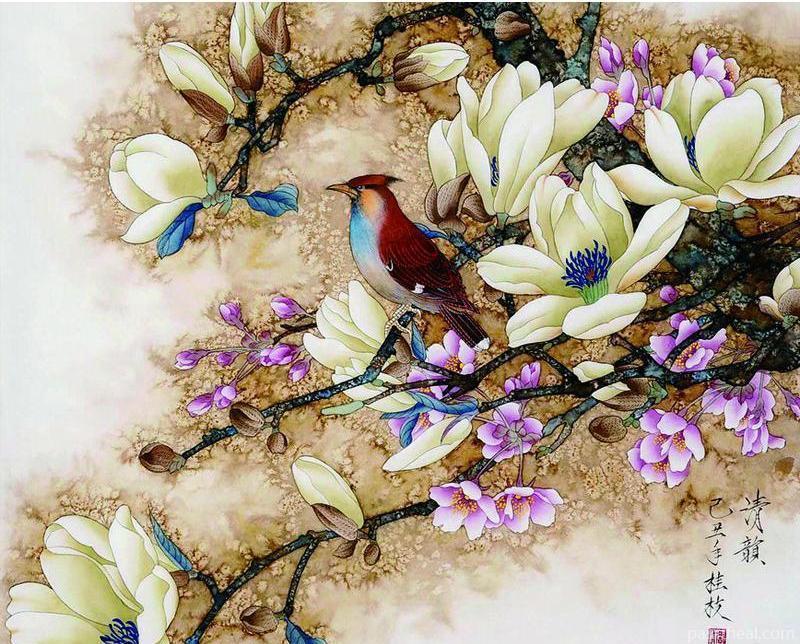 Bird On Flowers Branch Painting By Numbers Kits