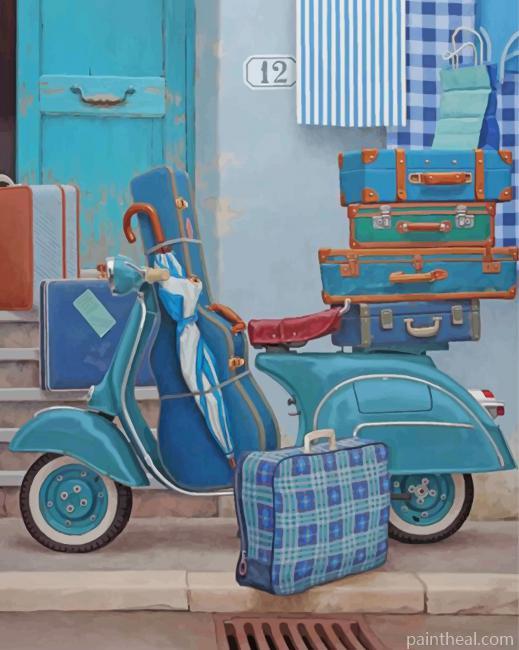 Vintage Scooter And Bags Painting By Numbers Kits