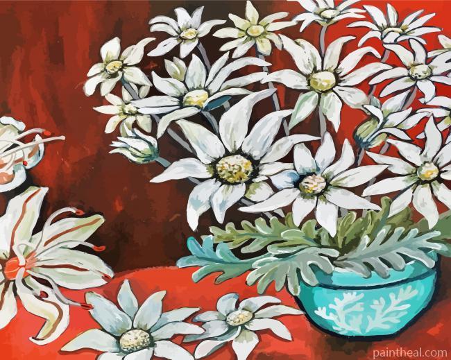 Flannel Flowers In Blue Vase Art Painting By Numbers Kits