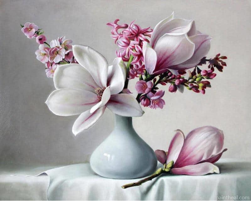 Magnolia Flower In Vase Painting By Numbers Kits