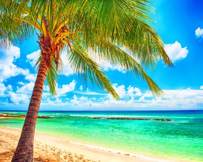 Palm Tree In Paradise Sea Painting By Numbers Kits