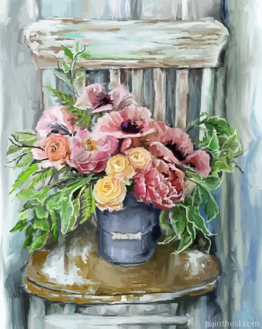 Aesthetic Chair With Flowers Art Painting By Numbers Kits