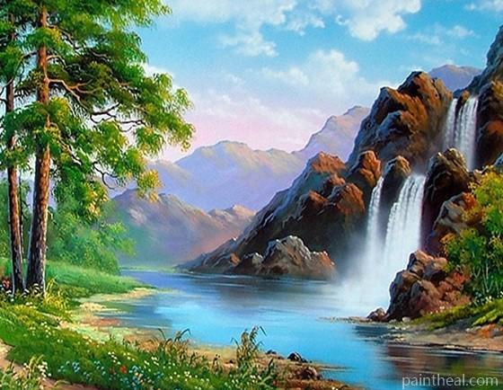Beautiful Waterfall Landscape Painting By Numbers Kits