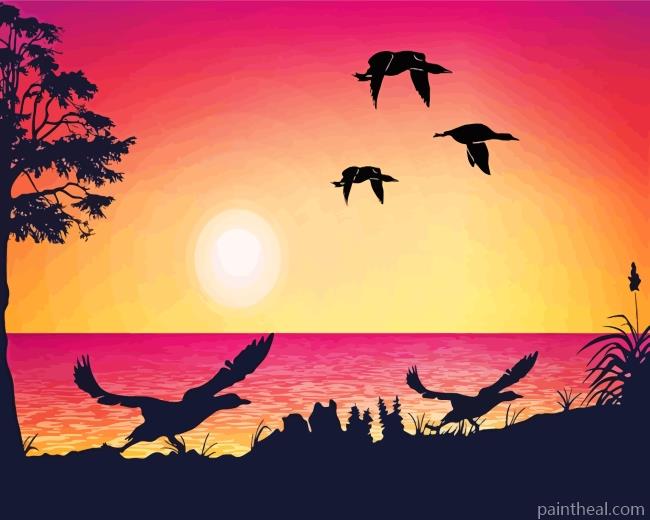 Loon Silhouette Sunset Painting By Numbers Kits
