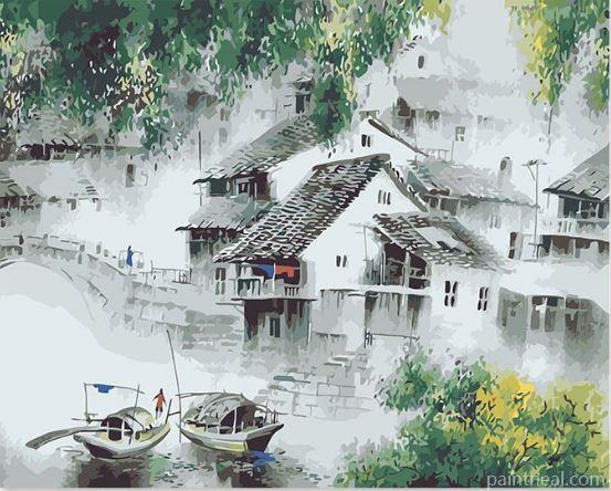 Chinese ancient town Jiang Cities Painting By Numbers Kits