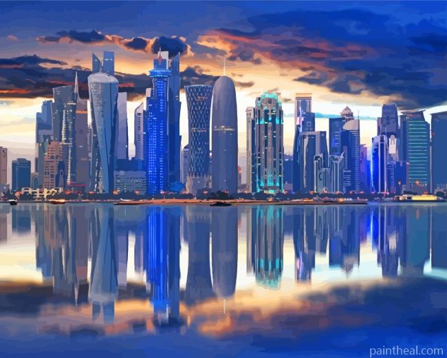 Doha Buildings Reflection Painting By Numbers Kits