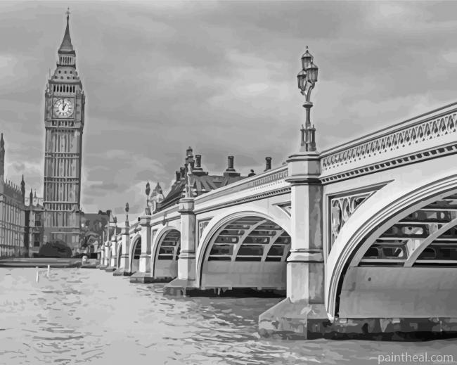 Black And White Westminster Bridge In London Painting By Numbers Kits