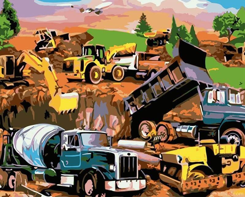 Construction Site Excavator Engines Painting By Numbers Kits