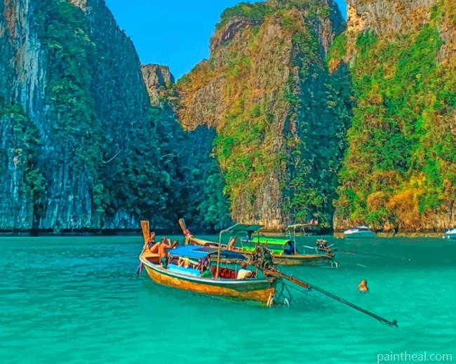 Boat Sailing In Phi Phi Islands Painting By Numbers Kits