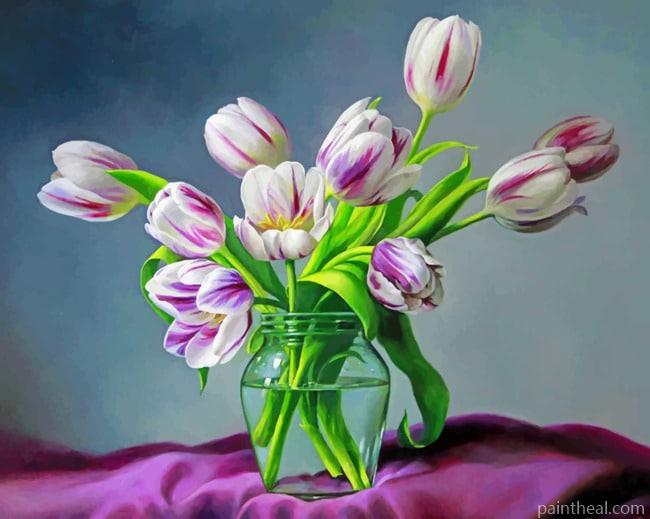 White And Purple Tulips Glass Painting By Numbers Kits