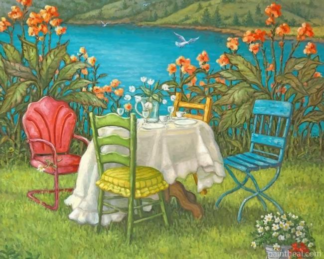 Garden House By Lake Painting By Numbers Kits