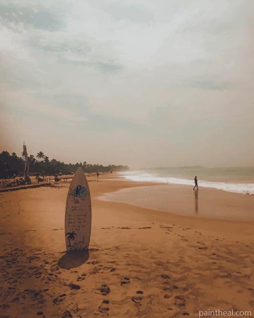 The Lonely Surfboard On Beach Painting By Numbers Kits