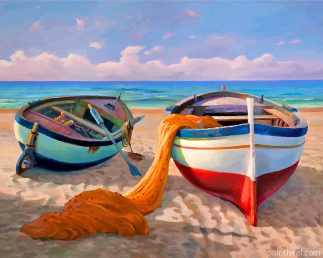Fishing Boat Beachside Painting By Numbers Kits