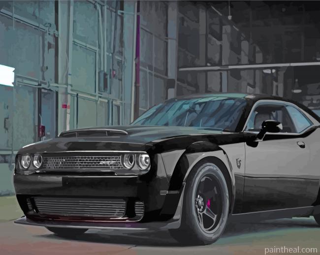 Black Dodge Challenger Demon Painting By Numbers Kits