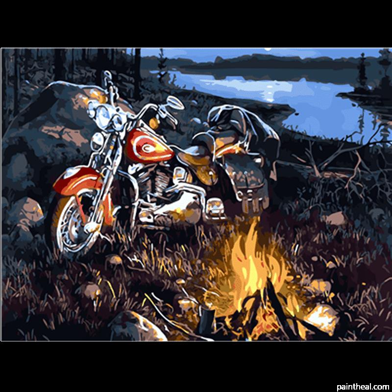 Motorcycle In Forest Engines Painting By Numbers Kits