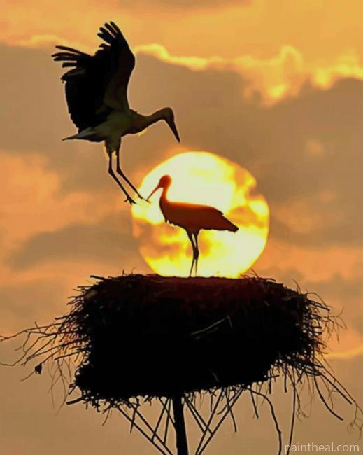 Storks Silhouette Painting By Numbers Kits