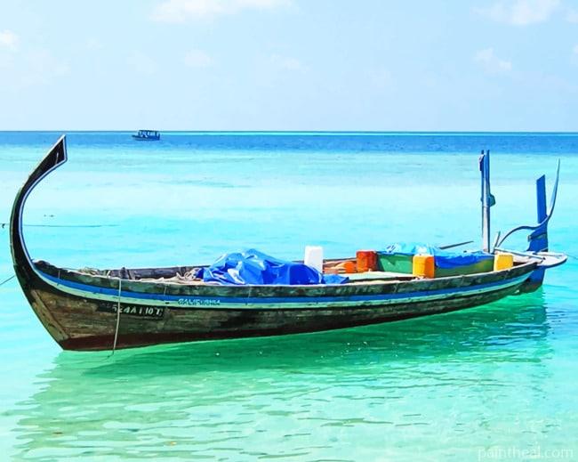 Boat In Maldives Ocean Painting By Numbers Kits