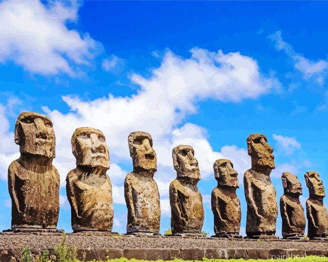 Moai Statues In Eastern Island Painting By Numbers Kits